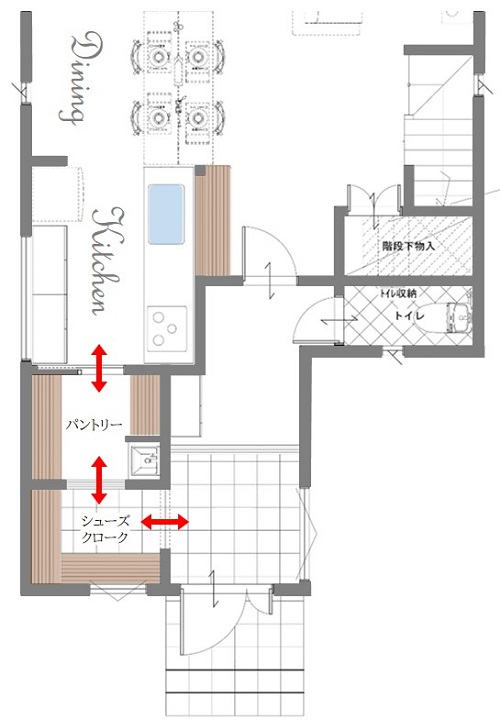 家事動線、プラン図、シューズクローク